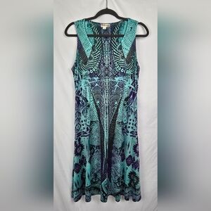 World Unity Boho Studded Sleeveless Jersey Knit Swing Dress Women's sz M